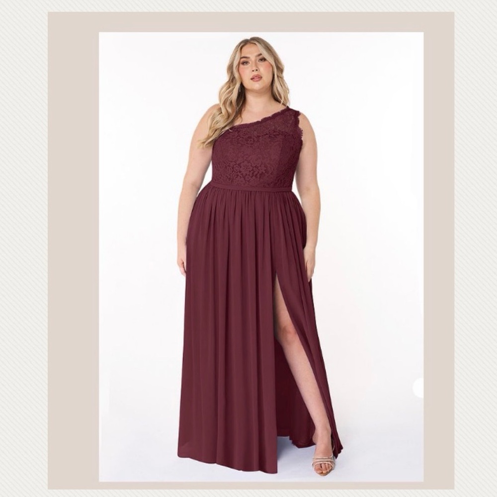 Azazie Demi: Cabernet A-Line One Shoulder Chiffon Dress